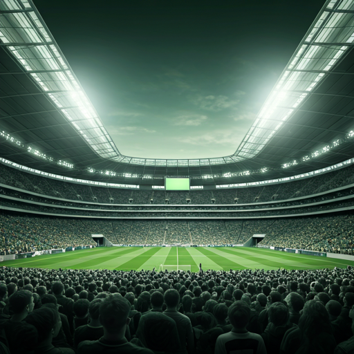 Dynamic football stadium crowd with green atmosphere